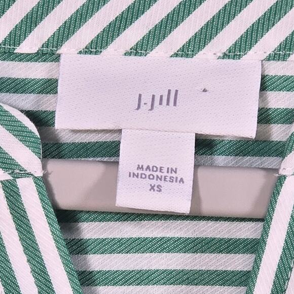 J. Jill Tops - J Jill Women's Green Striped Henley Style Long Sleeve Coastal Vibe Shirt Size XS